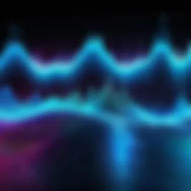 An abstract visualization of sound waves and digital music elements