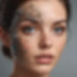 Artistic abstraction of facial features in a surreal landscape