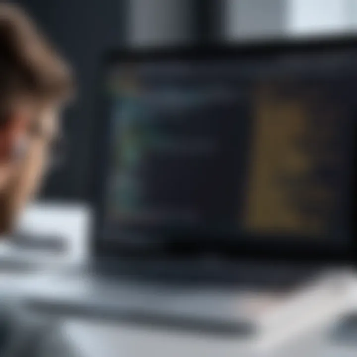 A programmer debugging code on a laptop