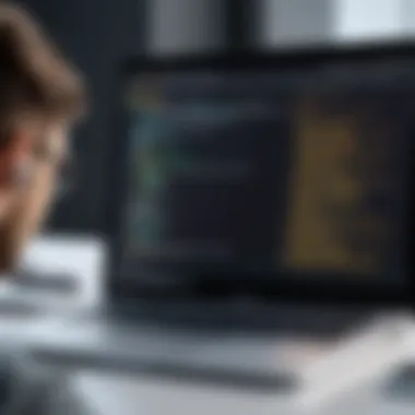 Debugging JavaScript Code A programmer debugging code on a laptop