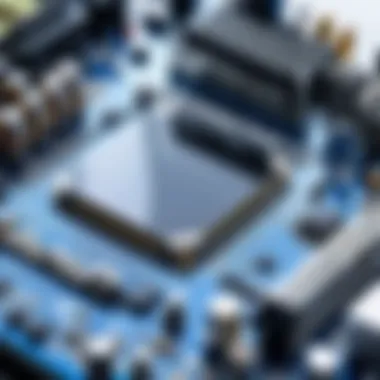 Intricate Components of a Motherboard Detailed view of a motherboard showcasing its intricate components and layout