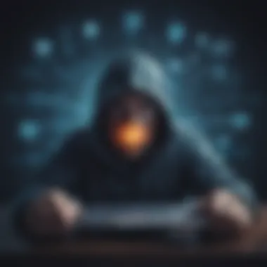 Illustration depicting a sinister antivirus software deceiving a user