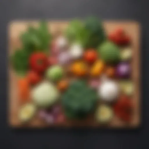 Fresh organic vegetables on a wooden cutting board