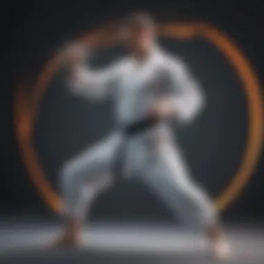 Focused karate practitioner executing intricate technique