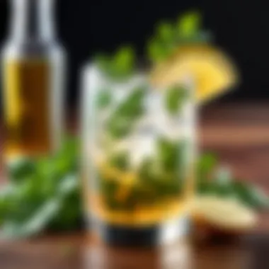 Artisanal Low Carb Beverage Creation Artistically Crafted Low Carb Drink Garnished with Fresh Herbs