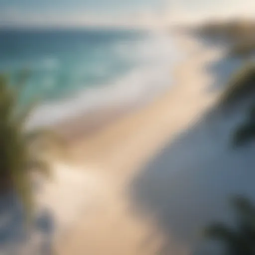 A serene beach with clear blue waters and golden sand