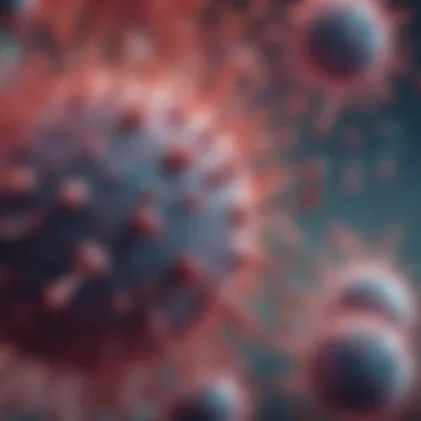 Microscopic view of HIV virus particles attacking immune cells