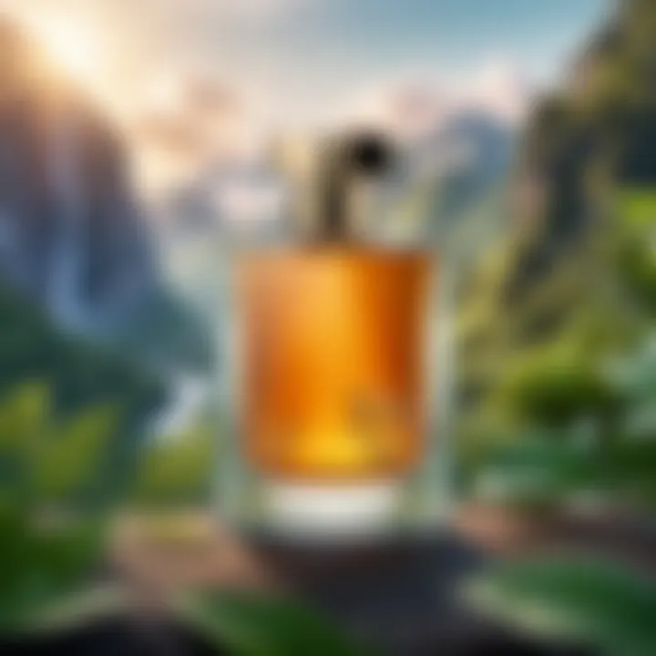 Luxurious eau de toilette bottle against a backdrop of nature