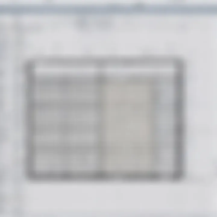Detailed view of Excel grid with cells highlighted for floor plan design