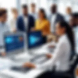 A diverse team collaborating in a modern office setting