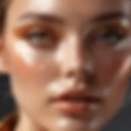 Close-up of a radiant complexion showcasing dewy makeup