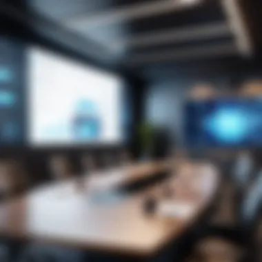 A well-organized conference room with technology set up for a meeting