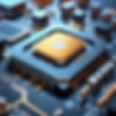 A futuristic depiction of emerging trends in the semiconductor industry.