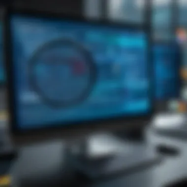Detecting Vulnerabilities on a Computer Screen A magnifying glass over a computer screen detecting vulnerabilities