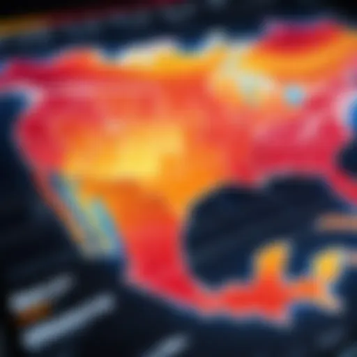 A vibrant heat map illustrating data density across various regions