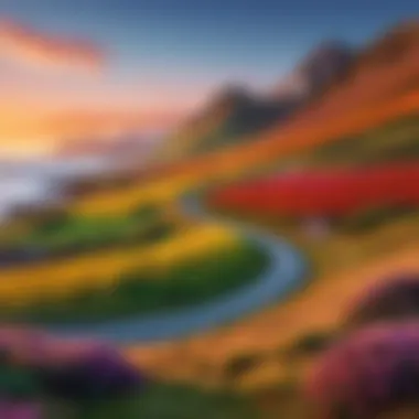 A vibrant landscape photograph enhanced with hue techniques