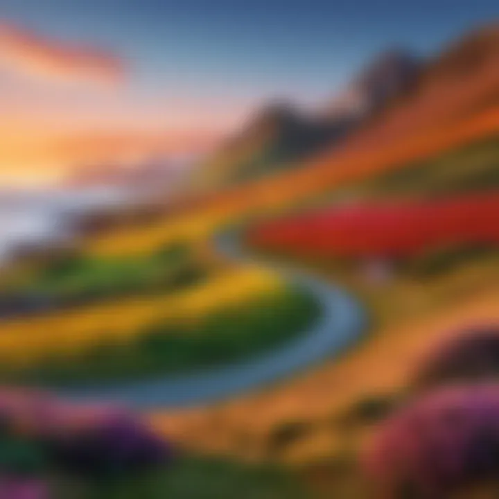 A vibrant landscape photograph enhanced with hue techniques