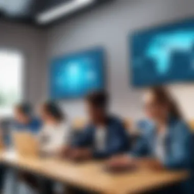 Students using laptops in a classroom with WiFi access