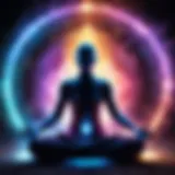 Mystical aura colors swirling around a person meditating