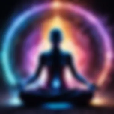 Mystical aura colors swirling around a person meditating