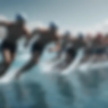 Racing Towards Victory Swimming competition with athletes racing towards the finish line
